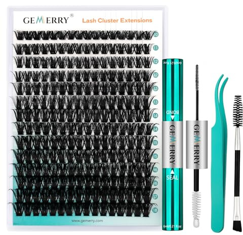 GEMERRY Einzelwimpern-Set 100D Cluster Wimpern 0.07 D Crul 10–18mm | Einzelne Wimpern Wimpernkleber und Applikator DIY Cluster Wimpernverlängerungs-Set(100D-0.07D-10-18mm-Set)