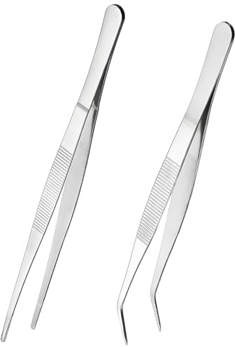 LuLiyLdJ 14 cm Gebogene Pinzette Stumpfe Pinzette Edelstahl Profi rutschfest Lang Gerade Pinzette Abgewinkelte Pinzetten für Wasserhaustiere Korallen Basteln Pflanzentriebe Reparieren, 2 Stück