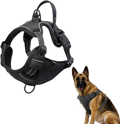 YNR Hundegeschirr Grosse Hunde Anti Zug Reflektierend Atmungsaktiv Verstellbar Schwarz Polyester 38-89 cm