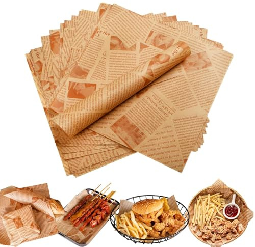 yivom 100 Blatt Deli Papierblätter 25 * 25cm, Burger Papier, Backpapier Wrap Papier, Käsepapier für Käse, Wachspapier für Burger, Pommes Frites, Sandwich