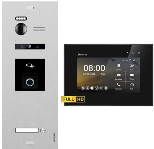 Nonic Balter EVO HD Silber/Schwarz Video Türsprechanlage mit Fingerprint Set für 1 Familienhaus (1x Türstation mit Full HD-Kamera, 1x 7 Zoll Monitor, 2-Draht Bus, RFID, 175° Weitwinkel)