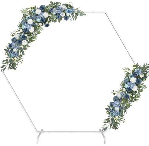 Bianco metallo arco di nozze esagono 2.2Mx1.9M, fiori cornice sfondo stand, Arco Palloncini Struttura in Metallo, Arco Matrimonio Struttura, giardino arco pergolato arco di nozze con Base - Bianco