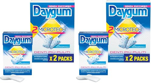 Daygum Microtech, Chewing Gum, Gusto Menta, Senza Zucchero, Senza Glutine, Confezione da 4 Astucci, Gomma da Masticare Perfetta da Condividere e da portare sempre con te