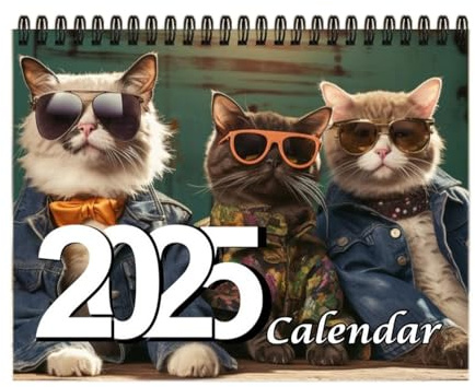 Calendrier 2025 avec motif chats et chats amusants - Calendrier mural carré 2025 avec métallique - Calendrier mural 2025 - Chats et chatons - Agenda scolaire 2025