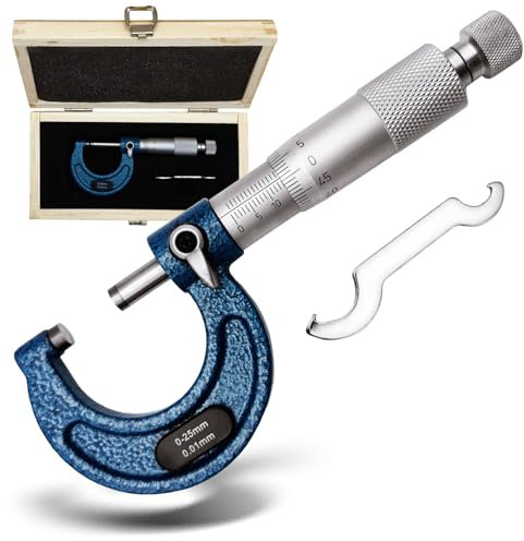 MIB Bügelmessschraube DIN 863, lackierter Bügel | Präzisionswerkzeug | Mikrometer mit HM-Messflächen | Mess- & Planwerkzeuge | Durchmesser Messgerät | Messbereich 0-25 mm | inkl. Einstellmaß