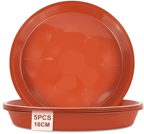 vsshe Sottovasi per Piante, 5 PCS Sottovaso Rotondo, Vassoio per vasi di Fiori in plastica, Sottobicchieri per Vasi di Fiori, Sottovasi Rotondi per Piante da Interno e Esterno - 16 cm/Rosso