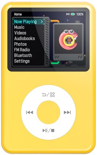 Innioasis Y1 MP3 Player - Zeitlose Klasse: 128 GB, Bluetooth, Video-Player, Hörbücher, FM-Radio und Touch Wheel-Steuerung(gelb)
