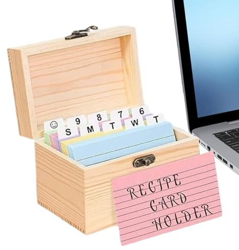 Qfdiwr Organisateur De Fiches Avec 150 Fiches 15x10x10.5cm Bois Boîte De L'organisateur De La Carte De Note Robuste Et Réutilisable Étude Fournitures D'organisateur Pour Enveloppes, Recettes