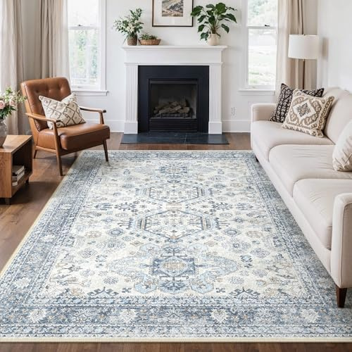 GENIMO Boho Alfombra de salón Vintage 160x230CM, Alfombra Antideslizante Lavable con Pelo Corto para Dormitorio, Comedor u Oficina, Alfombra Elegante