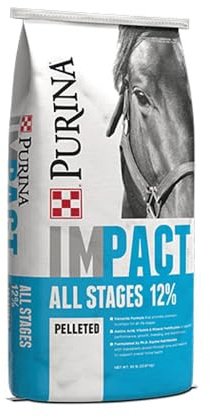 Purina Impact All Stages 12:6 Pelleted Horse Feed, 12% Protein & 6% Added Fat, 50 Pound (50 LB) Bag
