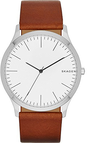 Skagen Herrenuhr Jorn, Dreizeiger Uhrwerk, 41mm Silbernes Edelstahlgehäuse mit Lederarmband, SKW6331