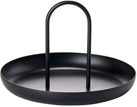 Zone Denmark Singles Serviertablett, Tablett aus matt lackiertem Metall, rundes Tablett mit Handgriff, 20 cm im Durchmesser, Schwarz