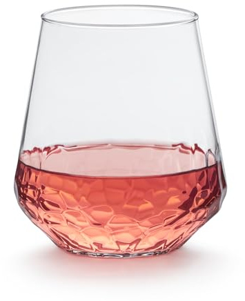 Libbey Hammered Stemless Wine Glasses Set of 8, 17.75-ounce, Dishwasher-Safe, Chiseled Textured Glassware Set, All Purpose Wine Glasses for Everyday Use