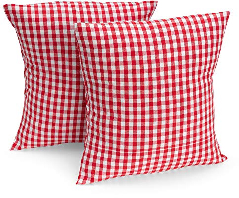 FILU Kissenbezug 40 x 40 cm 2er Pack (Farbe wählbar) Rot/Weiß kariert - Kissenhülle, Kissen, Sofakissen, Dekokissen, Sitzkissen, 100% Baumwolle, Deko für jeden Raum, Garten und Terrasse