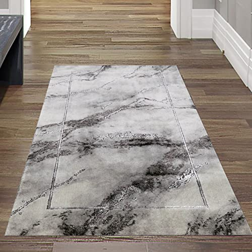 Teppich-Traum Design Bettumrandung | Öko-Tex | Marmor Muster dunkelgrau, Größe 80x150 cm