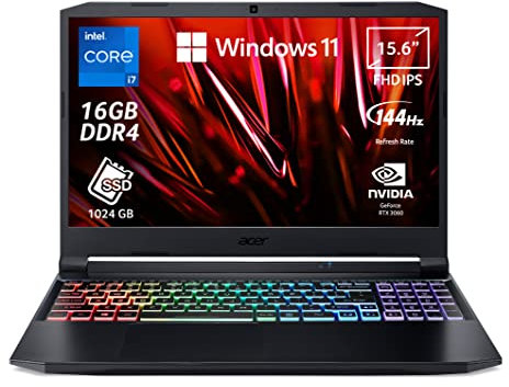 Acer Nitro 5 AN515-57-70MT Notebook Gaming, procesador Intel Core i7-11800H, RAM 16 GB DDR4, 1024 GB SSD, pantalla 15,6 FHD IPS 144 Hz LED LCD, Nvidia GeForce RTX 3060 6 GB, Windows 11 Home