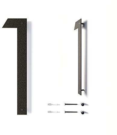 12 Inch Modern Floating House Numbers for Outside | Large Metal House Numbers for Outdoors | Black Coated Rust-Proof Home Address Numbers/Plaques | Metal Mailbox Numbers