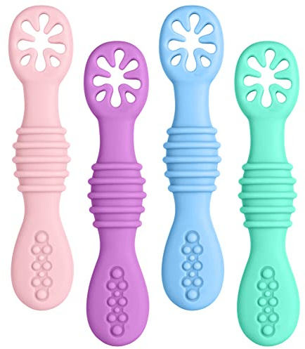 Vicloon Baby Lernlöffel Silikon, 4 Stück Weich Esslernlöffel, Baby Löffel Brei ab 4 6 Monaten zum Selber Essen, Weich Flexibel Kinder Besteck BPA-frei, Baby Selbst Essen Esslernbesteck