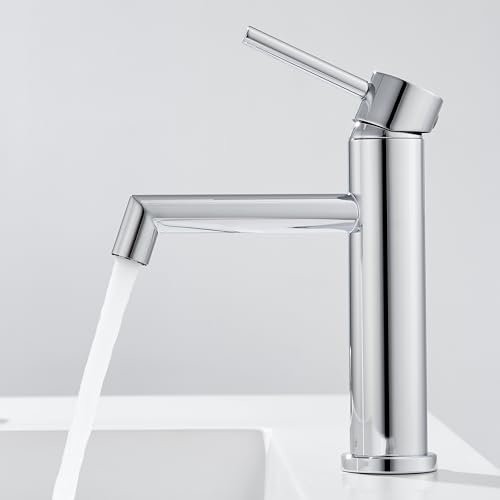 Ulytid Grifo Lavabo de Baño Cromado, Grifo Monomando Lavabo Acero Inoxidable, Grifo Mezclador con Aireador Desmontable, Diseño Moderno, Agua Fría y Caliente Disponible con Altura de Salida 111 mm