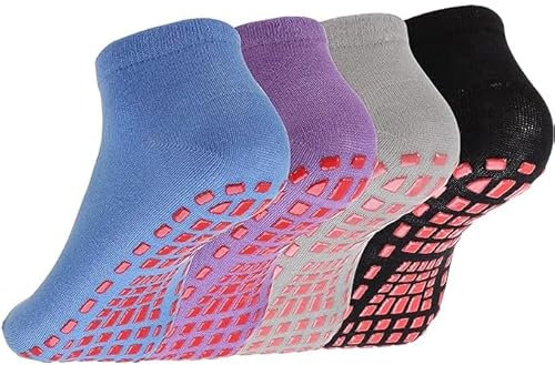 Calcetines de yoga con agarre para mujeres y hombres, 4 pares de calcetines de pilates antideslizantes para barra, danza, ballet, entrenamiento con soporte para el arco, 36-42 Große