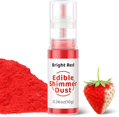 Wwtop Essbarer Glitzer 10g, Glitzerpulver für Getränke, Glitzerspray Essbarer Glitzerstaub, Glitzerpuder Geschmacklos, Lebensmittelfarbe Pulver für Kuchen,Schokolade,Cocktails,Fondant, Drinks (Rot)