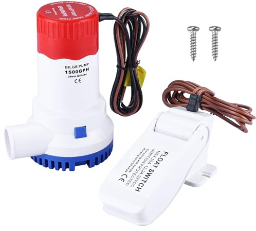 NovelBee 1500GPH 12V Boat Bilge Pump with Float Switch,Electric Marine Submersible Bilge Pump Kit For Water Tank Pool Yacht 29mm ID Hose
