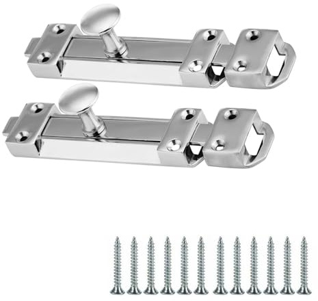 rflaueo 2pcs 100mm Polished Chrome Door Bolt Door Bolts for Internal Doors Flat Slide Safety Door Bolt with Screws for Bedrooms, Bathrooms, Cupboards and Storage Units(U155-2)