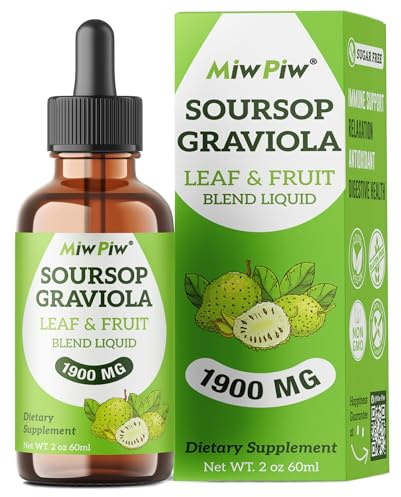 Miw Piw Soursop Graviola Liquid Drops 1900 MG (2 Fl Oz) - Herbal Cleanse Support with Soursop Bitter Leaf & Fruit - Immunity & Relaxation, Sugar Free, Natural Flavor, Non GMO