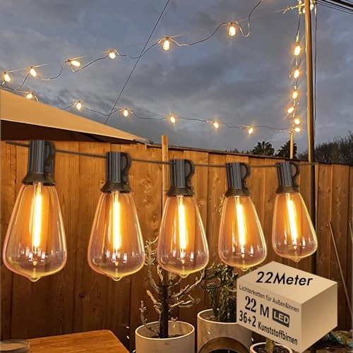 Skeerei 22M Netzbetrieben Lichterkette Außen mit 38 ST38 led Glühbirnen