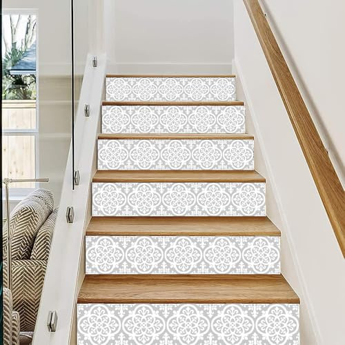 Treppenaufkleber 18X100cm Graues Muster Klebefliesen Küchenrückwand Folie Selbstklebende Fliesen Fliesenaufkleber Küche Badezimmer Fliesenfolie Vinyl Selbstklebend Wasserdicht(6PCS)