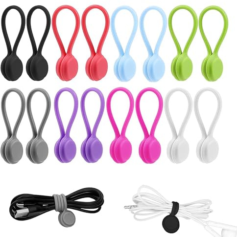 16Pcs Magnetic Cable Ties, Colorful Silicone Cable Ties, Reusable Magnetic Cable Organisers, Cord Organiser Cable Straps for Bundling Wires