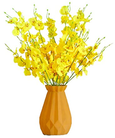 QTYQWC Flores artificiales, orquídeas bailarinas artificiales con jarrón de cristal, decoración del hogar, tela de seda, juego de flores falsas para festivales de Navidad, flores realistas