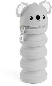 Back2Fun - 2-in-1 Federmäppchen, ausziehbar, Schulmäppchen mit einem Fach, einziehbares Federmäppchen aus weichem Silikon mit Reißverschluss, lustiges Schulmaterial für die Schule, grau, ø65 x 185 mm