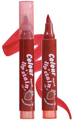 Lip Stain Marker Pen, Matte Lip Stain Liquid Liner Pencil, Hydrating Longlasting Waterproof, Lipstick Pen, Natural Nude Pink Red Brown, Precise Chisel Tip Smooth for Natural Full Color Makeup
