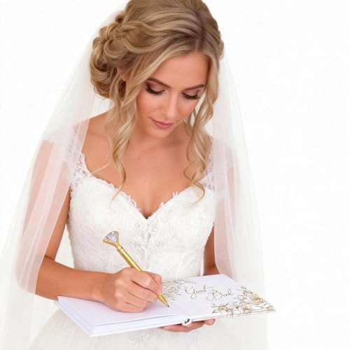 VIRIDI Wedding Guest Book with a Pen Gold,Guest Book Wedding Reception ​​9 × 6.7 inches​​, Gold Foil Hardcover GuestBook for Baby Shower, Graduation, Birthdays
