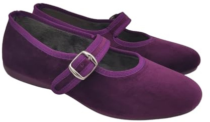 Originaux Mary Jane Ballerines pour femme à la maison, élégantes Frioulanes avec sangle, pantoufles basses en velours, fabrication artisanale, aubergine, 40 EU