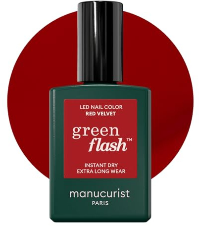 Manucurist Green Flash Gel Polish - Red Velvet (Deep Velvet Red) - UV & LED Gel Nail Polish - 12-Free, Bio-Sourced (84%) - Professional Manicure - 15 ml