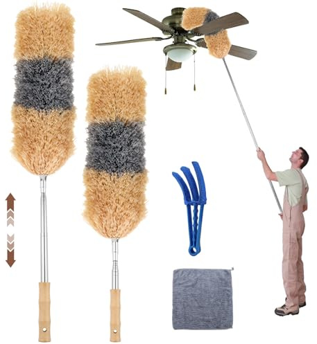 UYUYong Plumero Telescopico Extensible Incluye para Limpiar Persianas Microfiber Cleaning Towels Plumero Extensible Plumeros Atrapapolvo Lavable para Ventilador Coche Ventana Extensible 141 cm