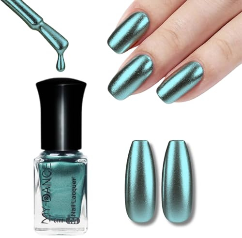 Green Nail Polish, Mirror Effect Metallic Nail Polish for Daily & Party Use, Chrome Nail Varnish with Smooth Application, 60 Second Mirror Nail Varnish Quick Dry&Long Lasting, Nail Art Home Manicure