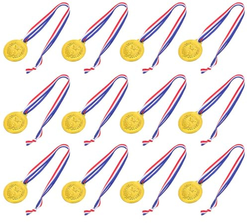 PRETYZOOM 50 Médailles de Football Or pour Garçon et Filles avec Ruban en Alliage de Zinc et Tissu, Portable pour Fêtes et Compétitions, Lot de 50 Pièces pour Garçons et Filles