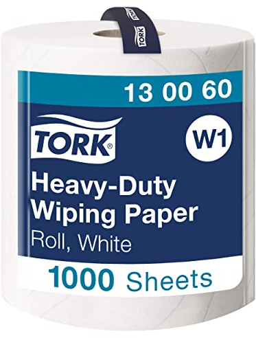 Tork 130060 Heavy-Duty Wiping Paper / 2 Ply Absorbent Paper Roll Suitable for Tork W1 Wipers Wall/Floor/Standard System / White / 1 x 340m / Ø 37.5cm