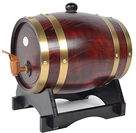 Barril de madera de roble para almacenamiento o envejecimiento de vino y licores, de 1,5 a 20 l, Rojo, 5 L