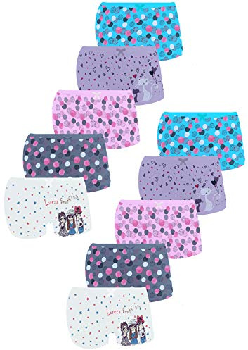 LOREZA ® 10 Calzoncillos cómodos y Suaves Ropa Interior de algodón Niñas pequeñas Bragas Surtidas-Modelo 6-8-9 años