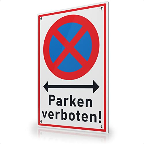 FLAGLY Parken verboten Schild 30x20cm aus 3mm Alu Dibond inkl. Bohrungen MADE IN GERMANY - stabiles Hinweisschild/Warnschild, wetterfest & UV-beständig
