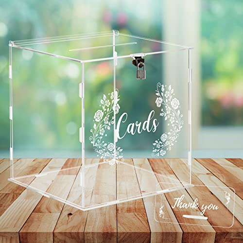 CECOLIC Acryl Hochzeitskartenbox mit Schloss, Große Durchsichtige Kartenbox mit Schild, Hochzeitsgeldposten Geschenkkarten Halterbox für Hochzeitsempfang, Jubiläum, Geburtstagsfeier, Babyparty