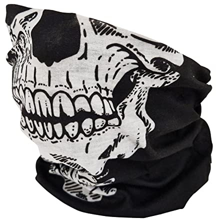 Skeleton Scarf Tube Black Snood Soft Warm Winter Washable Neck Elastic Tubular Gaiter Face Mask Seamless Multifunctional Unisex Stretchy Bandana Cover Headband for Sports Hiking Cycling Motorcycles