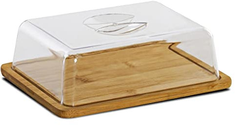 JUANIO Plateau à Fromage rectangulaire avec Cloche, Cloche à Fromage en Bambou Coloris Naturel - Longueur 24 x Profondeur 18.5 x Hauteur 6.6 cm