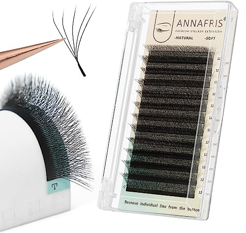 ANNAFRIS Extensión de Pestañas 5D W 0.07mm C Curl 8-15mm Pelo a Pelo Pestañas Prefabricadas Fan Lash Volumen Ruso Pestañas（0.07,C,8-15mm)