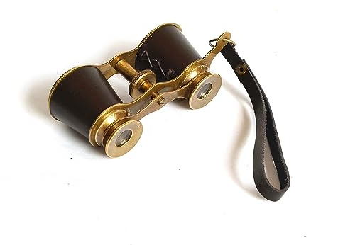 SIFAAT World Captains Brass Binocular - Handheld Brown Leather Solid Brass Opera Glasses Binocular-Pocket Size Binoculars for Kids (NO Zoom, NO Magnification)