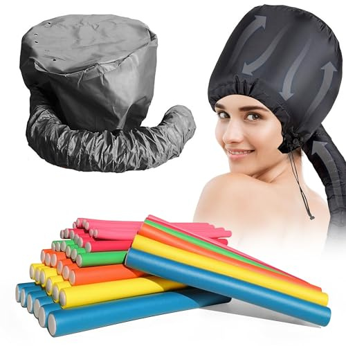 xnicx 42 pcs 7 Flexi Rods,Hair Curlers Rollers Flexible Curling Rods,Heatless Bendy Foam Curls for Long,Medium,Short Hair to Sleep in,with Hair Dryer Bonnet for Quick Shaping(Black)